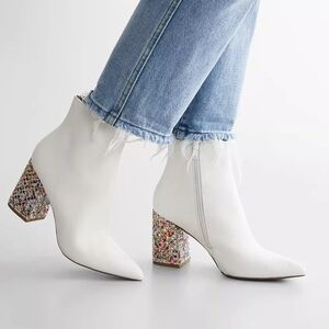 White Ankle Boots with Multicolor Heel